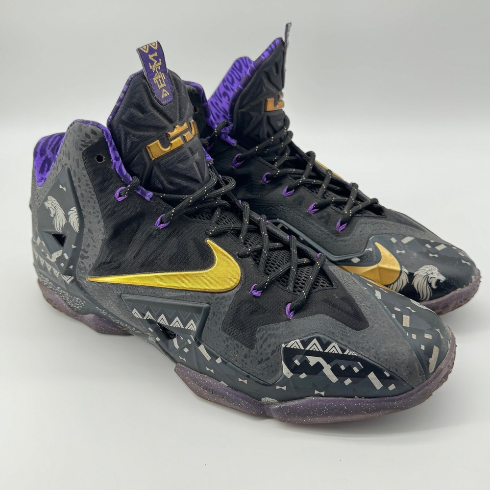 Nike LeBron 11 Black History Month Men's 14 Black Gold Purple Basketball Shoes